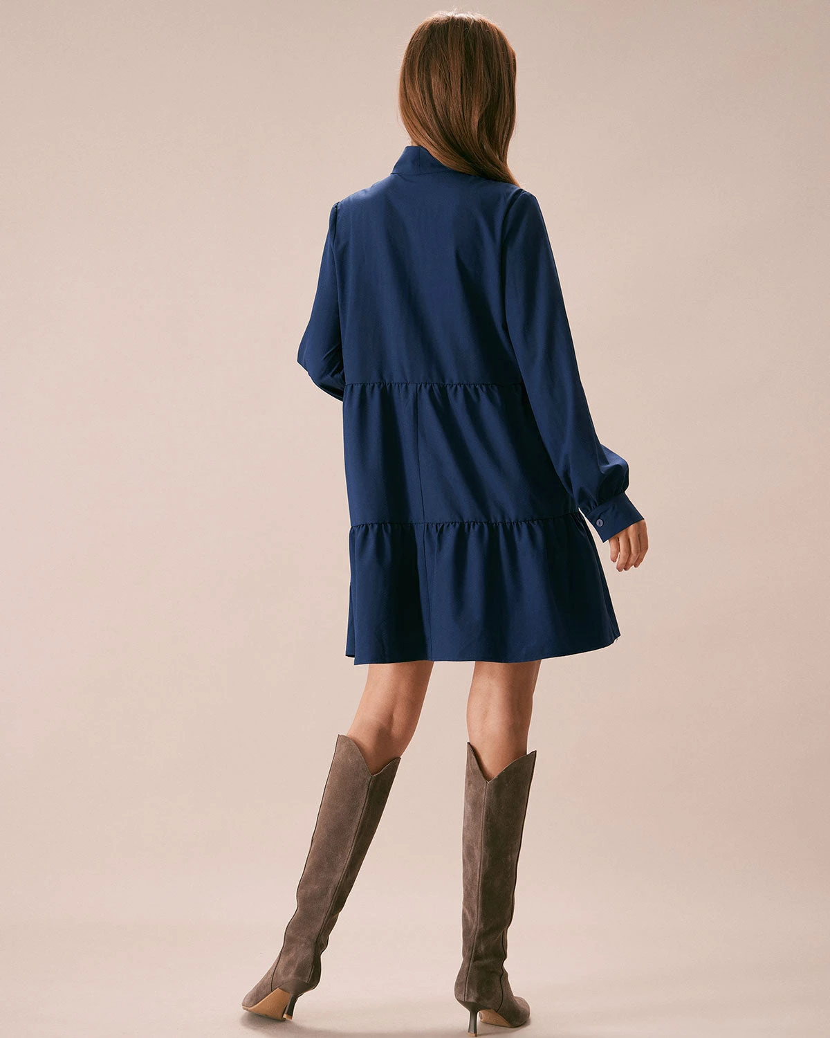 The Blue Tie-Neck Tiered Babydoll Mini Dress 6 The Blue Tie-Neck Tiered Babydoll Mini Dress - Image 6