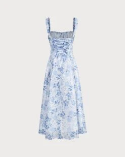The Blue Square Neck Floral Ruched Midi Dress -Outlet Dress Mix Up Store the tie ruched floral dress dresses pyjqfd 371595