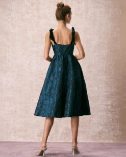 The Navy Tie Shoulder Jacquard Midi Dress -Outlet Dress Mix Up Store the tie shoulder jacquard dress dresses 8kbeg6