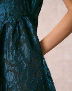 The Navy Tie Shoulder Jacquard Midi Dress -Outlet Dress Mix Up Store the tie shoulder jacquard dress dresses jnkhhb