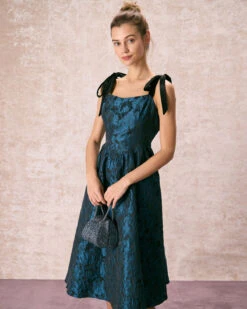 The Navy Tie Shoulder Jacquard Midi Dress -Outlet Dress Mix Up Store the tie shoulder jacquard dress dresses p2tvkx