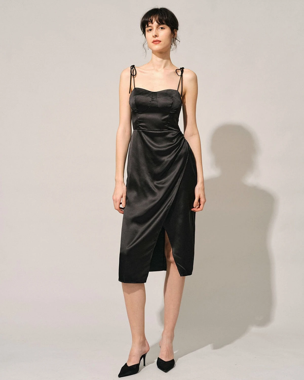 The Solid Sweetheart Neck Tie Shoulder Slit Midi Dress 14 The Solid Sweetheart Neck Tie Shoulder Slit Midi Dress - Image 14