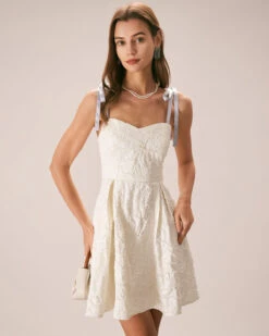The Off White Jacquard Tie Strap Mini Dress -Outlet Dress Mix Up Store the tie strap jacquard mini dress dresses dctdsf