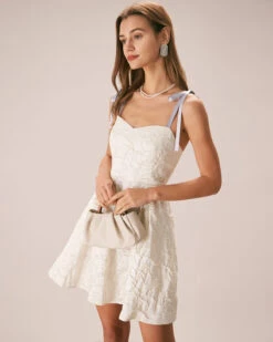 The Off White Jacquard Tie Strap Mini Dress -Outlet Dress Mix Up Store the tie strap jacquard mini dress dresses pcltrw