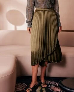 The Green Pleated Tulip Hem Satin Midi Skirt -Outlet Dress Mix Up Store the tulip hem pleated midi skirt bottoms 9l2kiv 285734