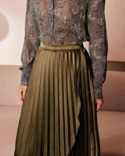 The Green Pleated Tulip Hem Satin Midi Skirt -Outlet Dress Mix Up Store the tulip hem pleated midi skirt bottoms qizlvq