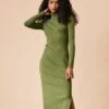 The Green Solid Turtleneck Long Sleeve Knit Dress