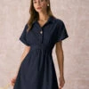 The Navy Ruched Twist Front Shirt Mini Dress