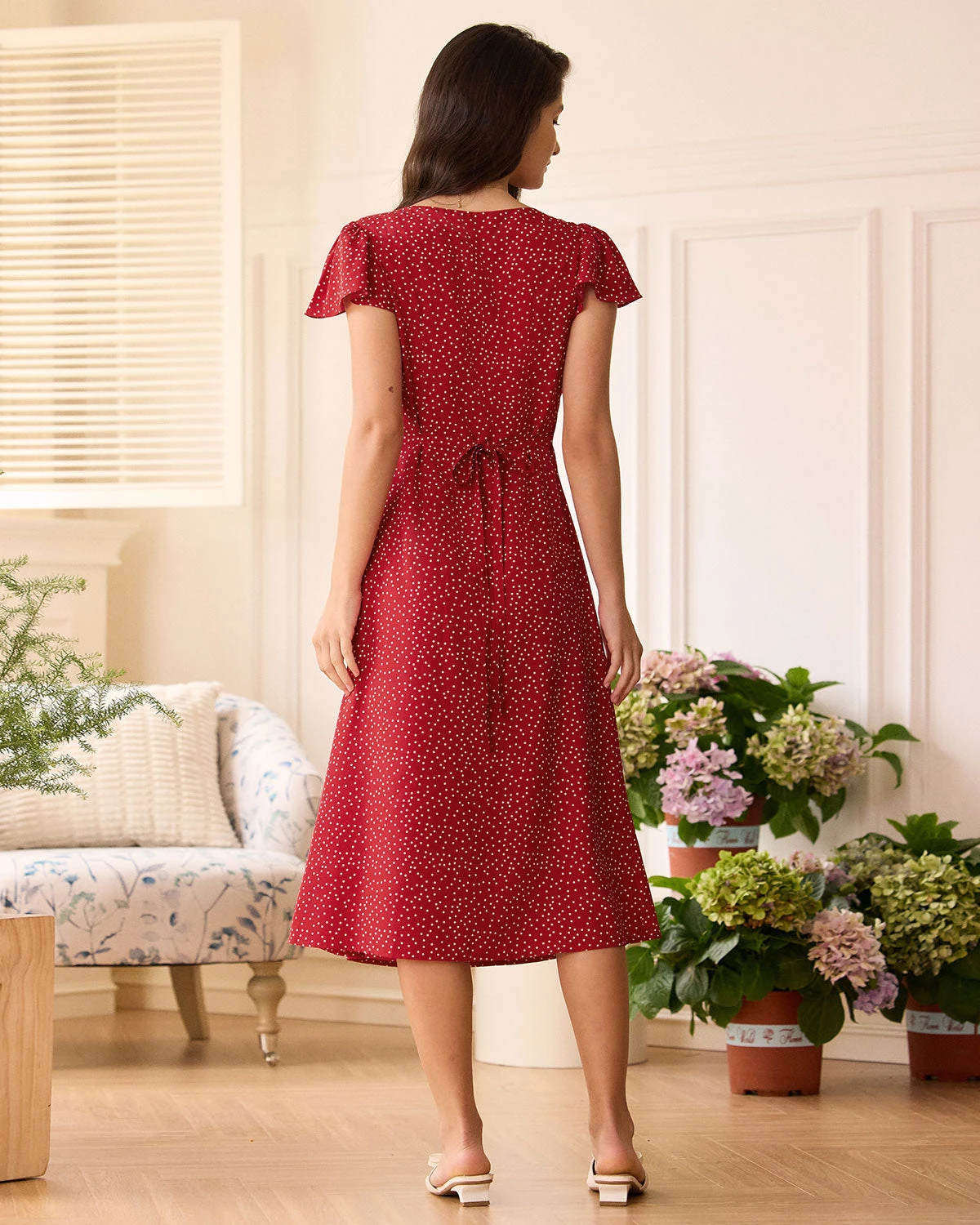 The Red U Neck Polka Dot Midi Dress 5 The Red U Neck Polka Dot Midi Dress - Image 5