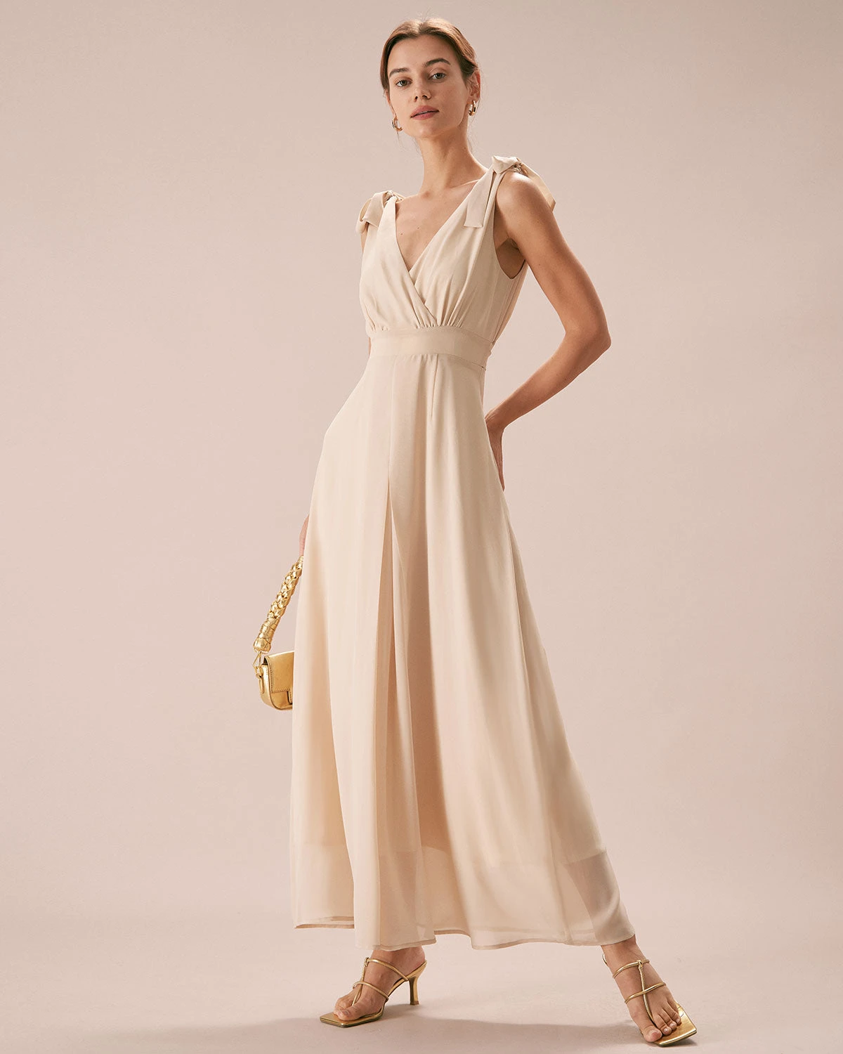 The Apricot V Neck Bowknot Maxi Dress 1 The Apricot V Neck Bowknot Maxi Dress