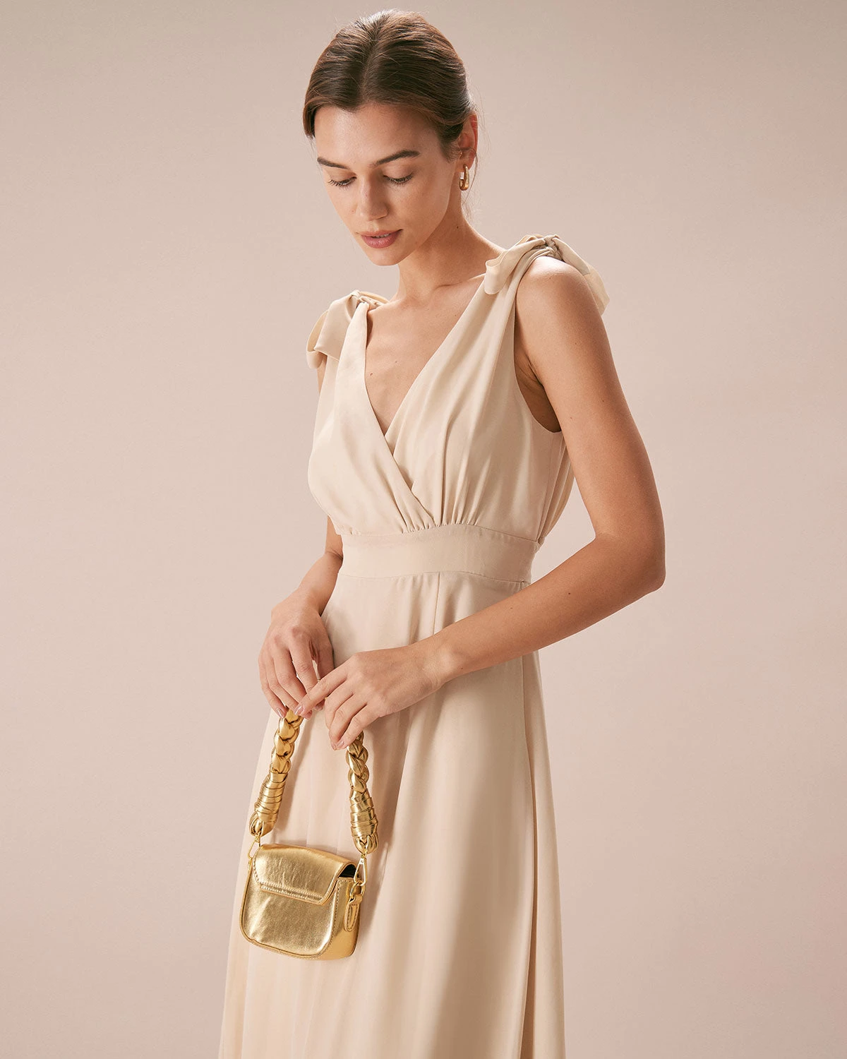 The Apricot V Neck Bowknot Maxi Dress 3 The Apricot V Neck Bowknot Maxi Dress - Image 3