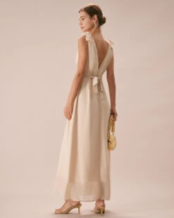 The Apricot V Neck Bowknot Maxi Dress 10 The Apricot V Neck Bowknot Maxi Dress -Outlet Dress Mix Up Store the v neck bowknot maxi dress dresses elksfy