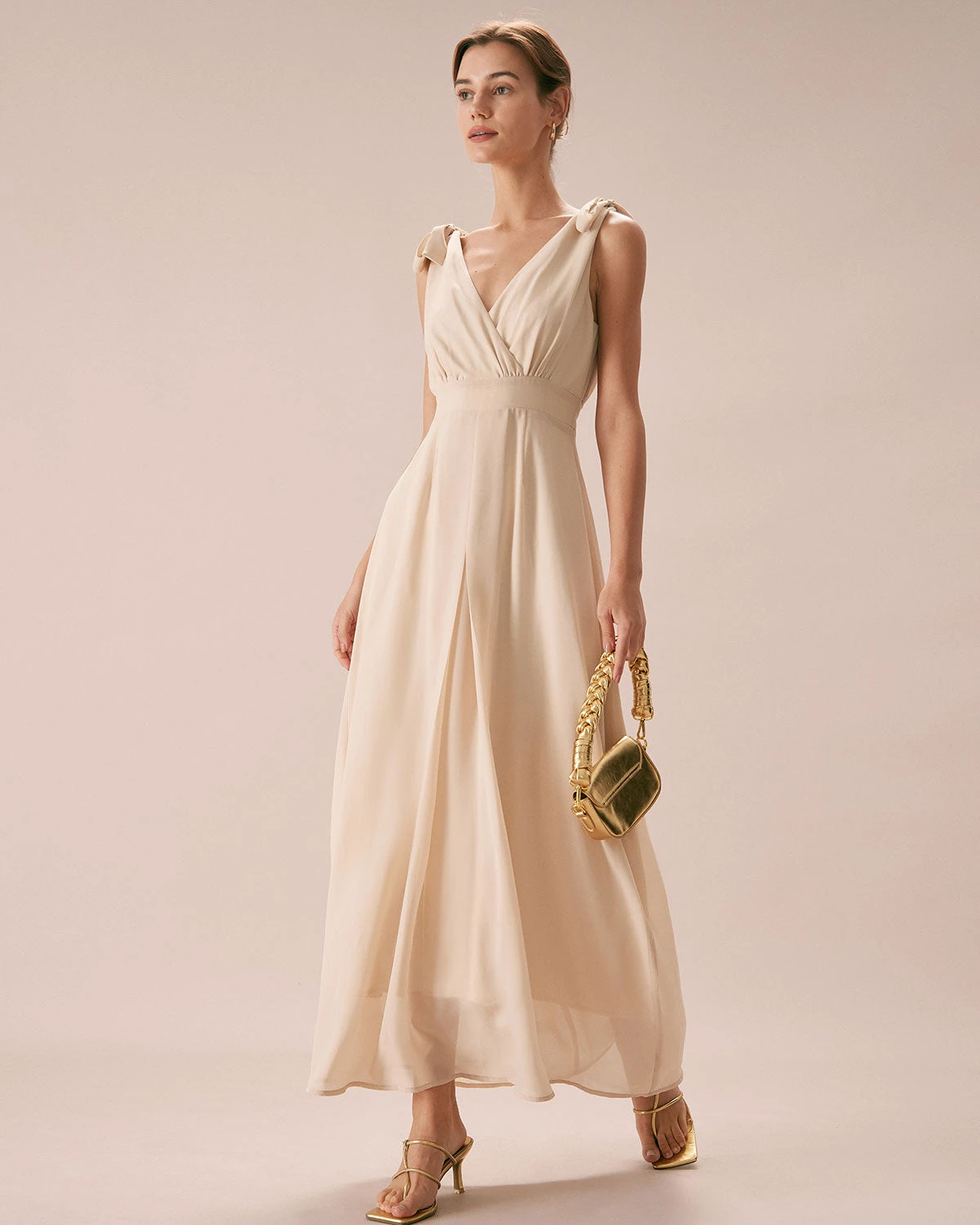 The Apricot V Neck Bowknot Maxi Dress 6 The Apricot V Neck Bowknot Maxi Dress - Image 6