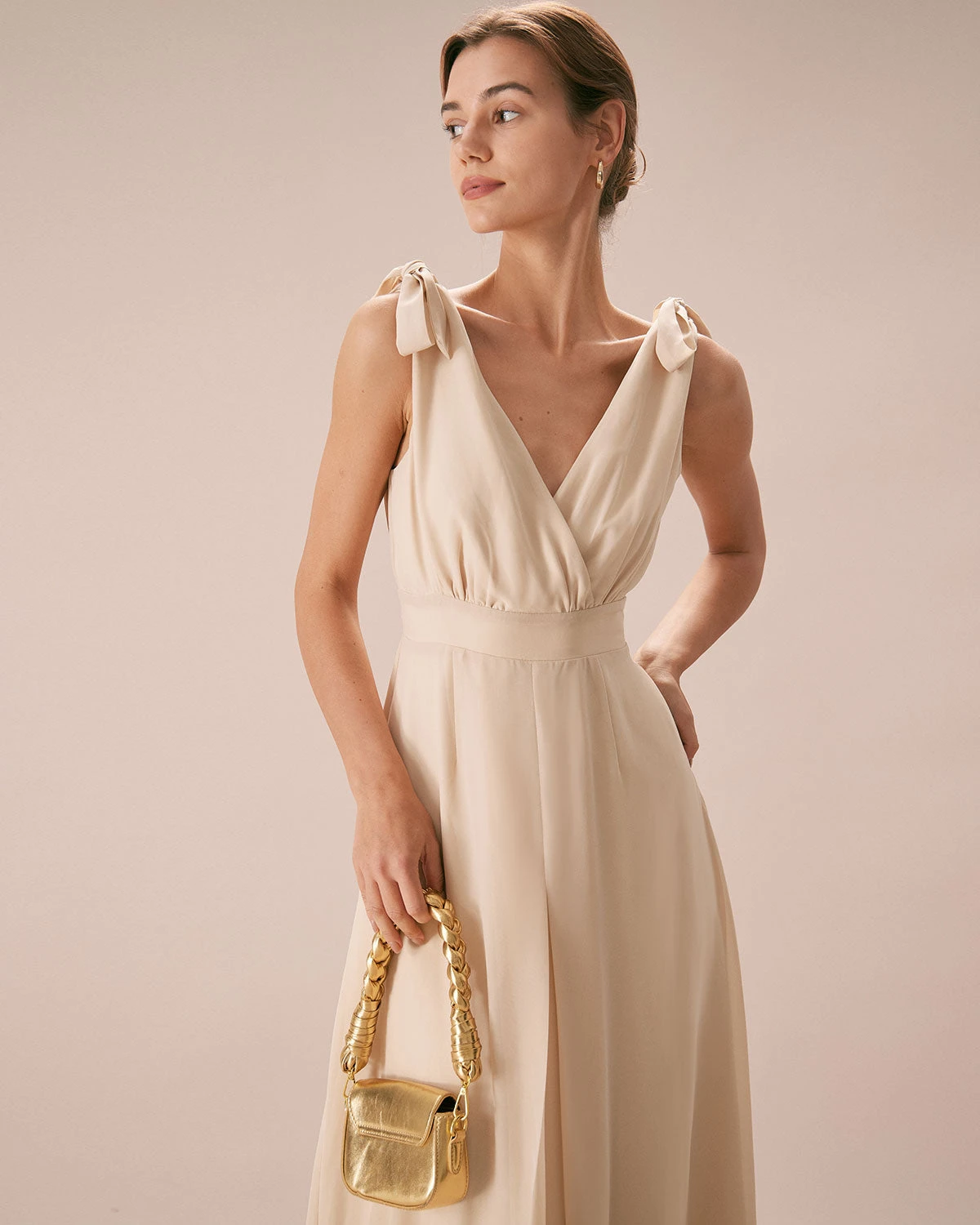 The Apricot V Neck Bowknot Maxi Dress 2 The Apricot V Neck Bowknot Maxi Dress - Image 2