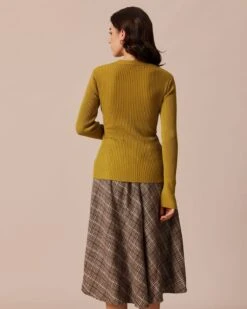 The Green V Neck Ribbed Wrap Knit Top -Outlet Dress Mix Up Store the v neck button front wrap top tops h2folq 274341