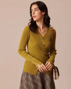 The Green V Neck Ribbed Wrap Knit Top -Outlet Dress Mix Up Store the v neck button front wrap top tops jn6m85 312463