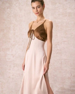 The Khaki V-Neck Colorblock Satin Midi Dress 10 The Khaki V-Neck Colorblock Satin Midi Dress -Outlet Dress Mix Up Store the v neck colorblock satin dress dresses 3rwwdu