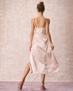 The Khaki V-Neck Colorblock Satin Midi Dress 11 The Khaki V-Neck Colorblock Satin Midi Dress -Outlet Dress Mix Up Store the v neck colorblock satin dress dresses 62xrrg