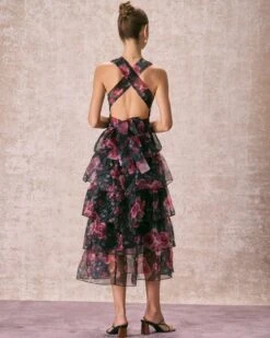 The V Neck Floral Layered Midi Dress -Outlet Dress Mix Up Store the v neck floral layered midi dress dresses mj908l