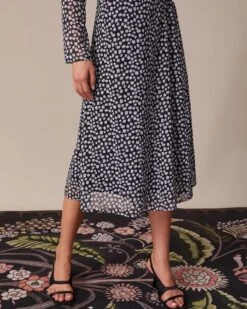 The Black V Neck Floral Tie Waist Midi Dress -Outlet Dress Mix Up Store the v neck floral long sleeve wrap dress dresses eqny4g 747077