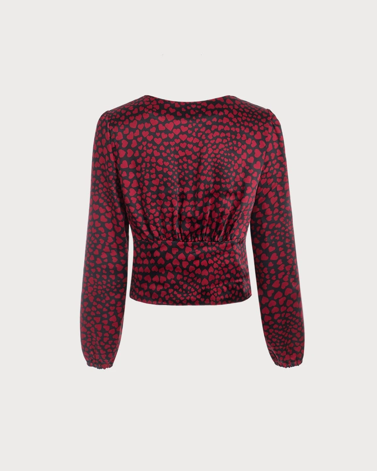 The Red V Neck Heart Print Crop Blouse 6 The Red V Neck Heart Print Crop Blouse - Image 6