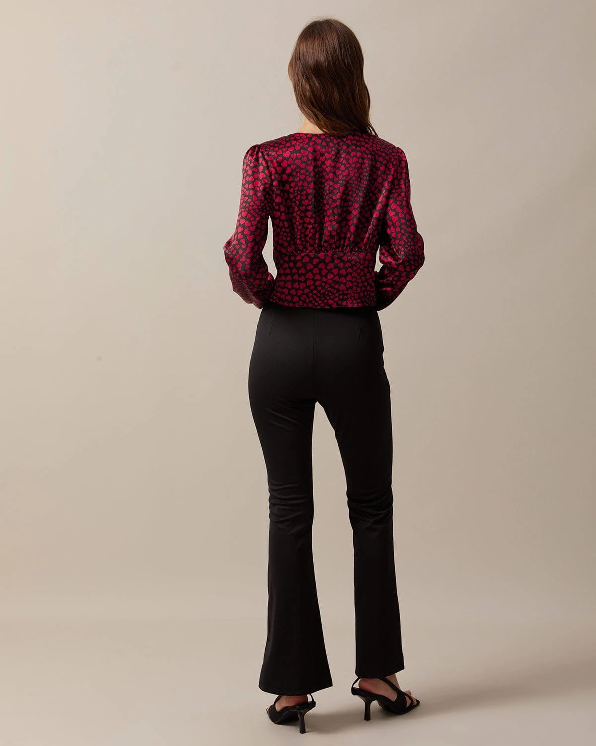 The Red V Neck Heart Print Crop Blouse 4 The Red V Neck Heart Print Crop Blouse - Image 4