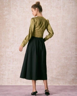 The Green V Neck Jacquard Satin Blouse -Outlet Dress Mix Up Store the v neck jacquard satin blouse tops mfitsp