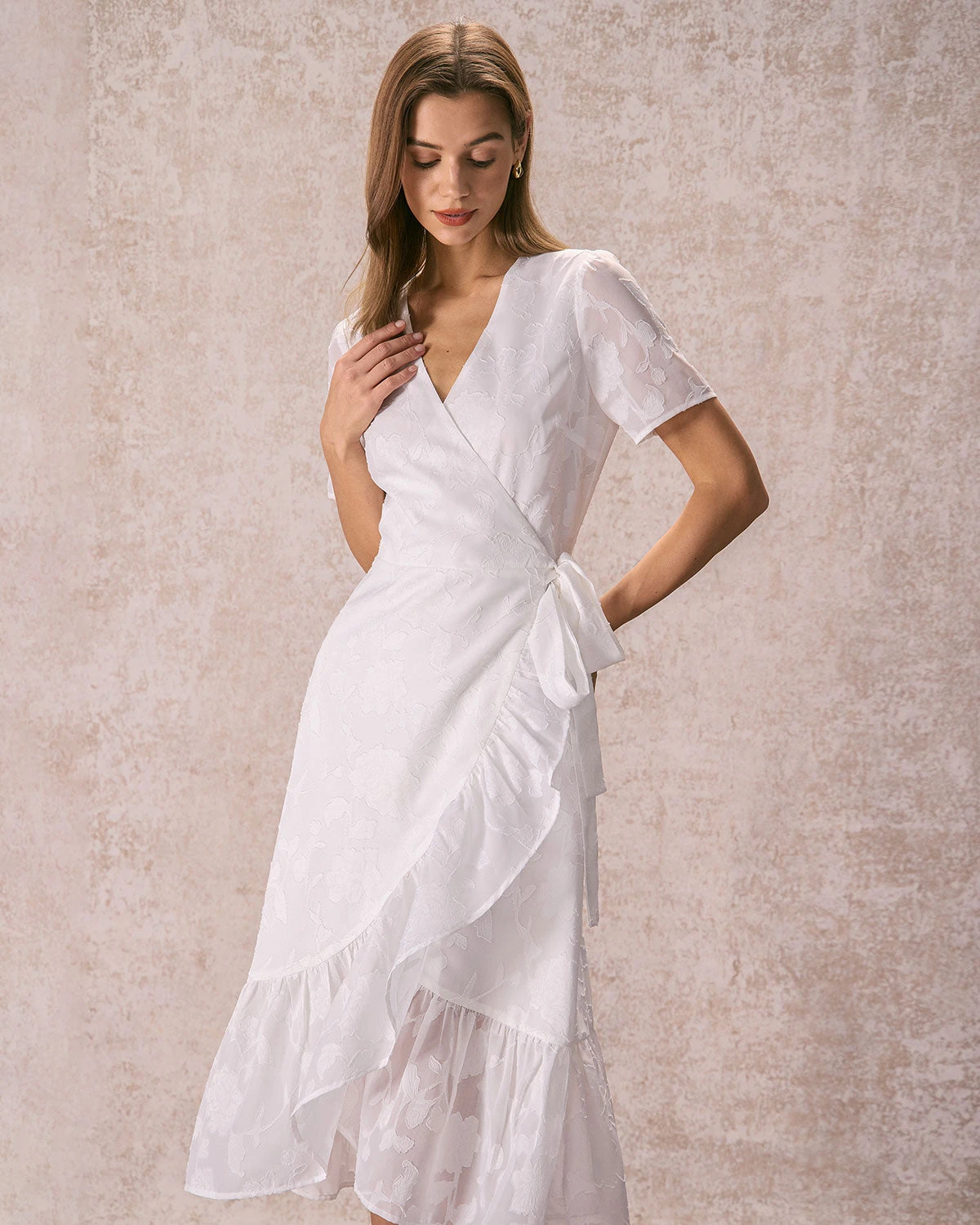 The White V Neck Jacquard Wrap Midi Dress 2 The White V Neck Jacquard Wrap Midi Dress - Image 2