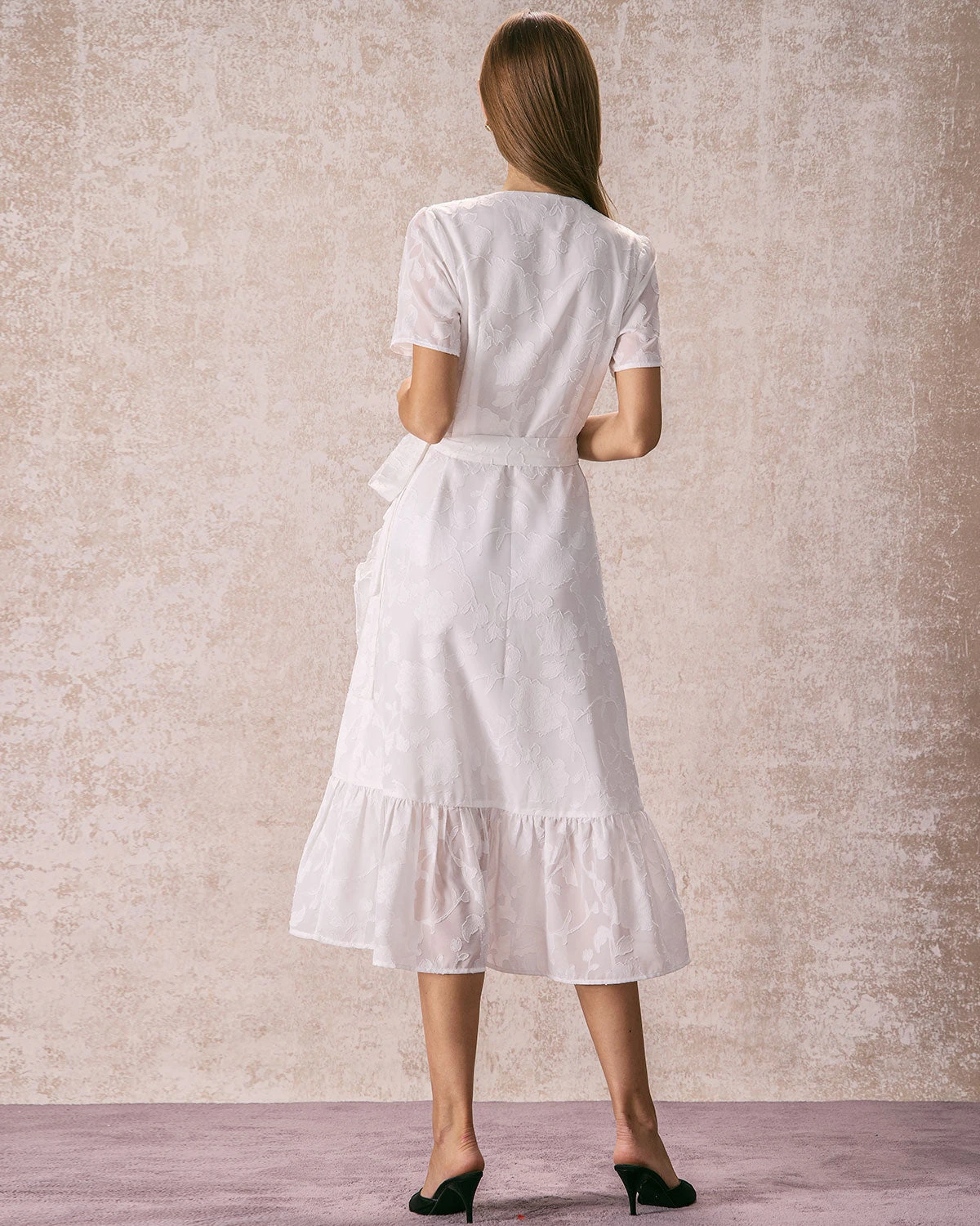 The White V Neck Jacquard Wrap Midi Dress 5 The White V Neck Jacquard Wrap Midi Dress - Image 5