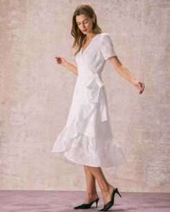 The White V Neck Jacquard Wrap Midi Dress 9 The White V Neck Jacquard Wrap Midi Dress -Outlet Dress Mix Up Store the v neck jacquard wrap dress dresses t2p6yb