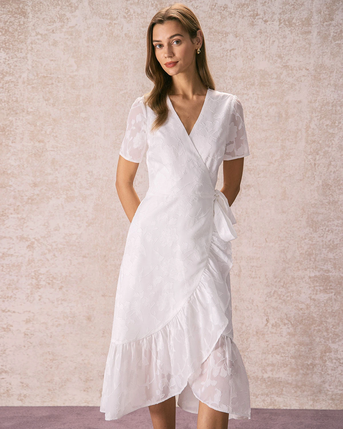 The White V Neck Jacquard Wrap Midi Dress 6 The White V Neck Jacquard Wrap Midi Dress - Image 6
