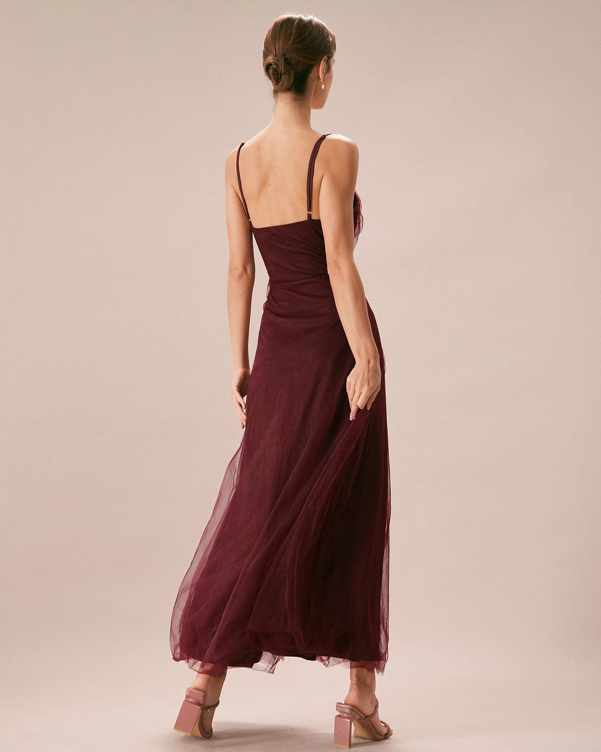 The Wine Red V Neck Mesh Wrap Maxi Dress 6 The Wine Red V Neck Mesh Wrap Maxi Dress - Image 6