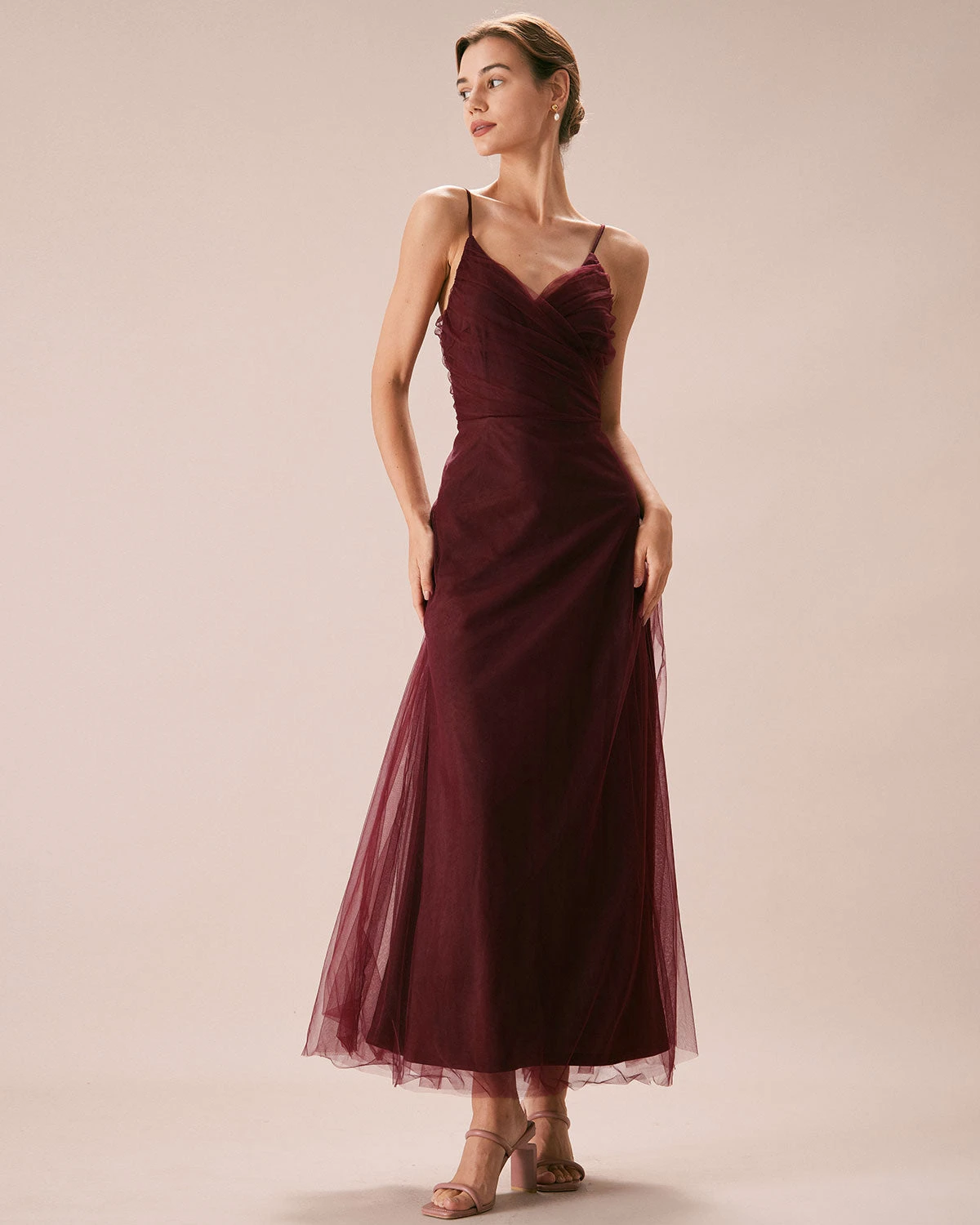 The Wine Red V Neck Mesh Wrap Maxi Dress 1 The Wine Red V Neck Mesh Wrap Maxi Dress