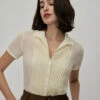 The Beige V Neck Pleated Chiffon Blouse