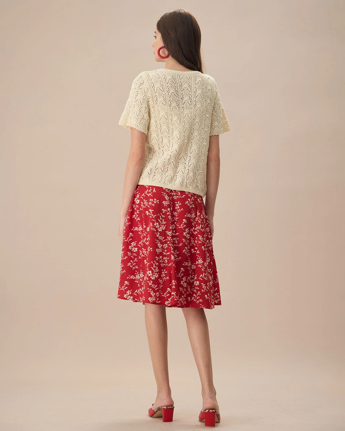 The Beige V Neck Pointelle Button Knit Top 5 The Beige V Neck Pointelle Button Knit Top - Image 5