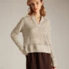 The Apricot V Neck Pointelle Ribbed Sweater