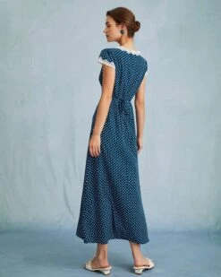 The Navy V Neck Polka Dot Lace Ruched Maxi Dress -Outlet Dress Mix Up Store the v neck polka dot dress dresses 7pjpwc 277605