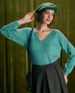 The Green V Neck Ribbed Raglan Sleeve Sweater -Outlet Dress Mix Up Store the v neck raglan sleeve sweater green tops lssvsc