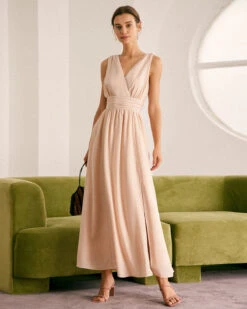 The Apricot V Neck Ruched Wrap Maxi Dress 8 The Apricot V Neck Ruched Wrap Maxi Dress -Outlet Dress Mix Up Store the v neck ruched wrap dress apricot dresses ebybyx