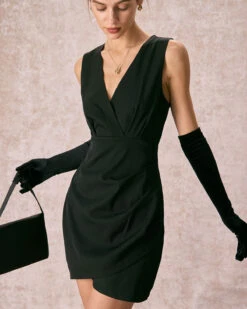 The Black V Neck Ruched Wrap Mini Dress -Outlet Dress Mix Up Store the v neck ruched wrap dress dresses 6whu4o