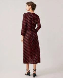 The Red V Neck Slit Long Sleeve Midi Dress -Outlet Dress Mix Up Store the v neck ruffle hem midi dress dresses eq59tb 146876