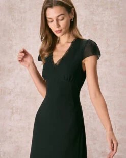 The Black V Neck Ruffle Sheer Midi Dress 8 The Black V Neck Ruffle Sheer Midi Dress -Outlet Dress Mix Up Store the v neck ruffle midi dress dresses 1wk0au