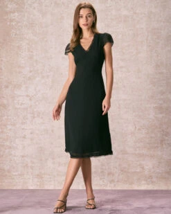 The Black V Neck Ruffle Sheer Midi Dress 9 The Black V Neck Ruffle Sheer Midi Dress -Outlet Dress Mix Up Store the v neck ruffle midi dress dresses jd1wzn