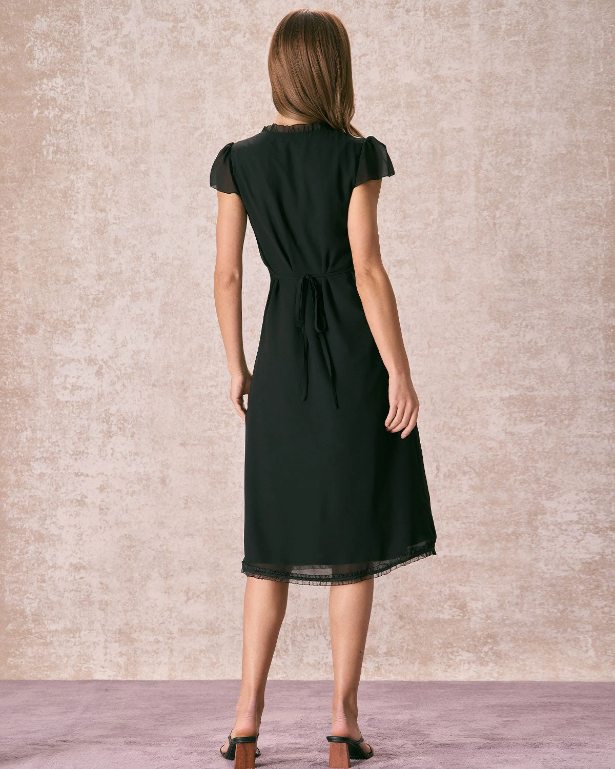 The Black V Neck Ruffle Sheer Midi Dress 6 The Black V Neck Ruffle Sheer Midi Dress - Image 6