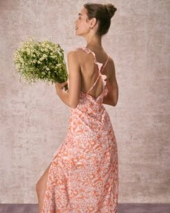 The Orange V Neck Floral Ruffle Maxi Dress -Outlet Dress Mix Up Store the v neck ruffle slit dress dresses rtdzav