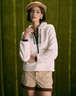 The Beige V Neck Spliced Teddy Sweatshirt 7 The Beige V Neck Spliced Teddy Sweatshirt -Outlet Dress Mix Up Store the v neck teddy sweatshirt tops dusd3v