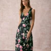 The Black V Neck Tie Back Floral Midi Dress
