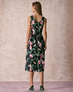 The Black V Neck Tie Back Floral Midi Dress -Outlet Dress Mix Up Store the v neck tie back floral dress dresses skuwse