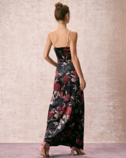 The Black Floral Pearl Slip Velvet Maxi Dress -Outlet Dress Mix Up Store the velvet floral slip dress dresses oorefg