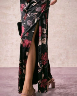 The Black Floral Pearl Slip Velvet Maxi Dress -Outlet Dress Mix Up Store the velvet floral slip dress dresses qm95ti